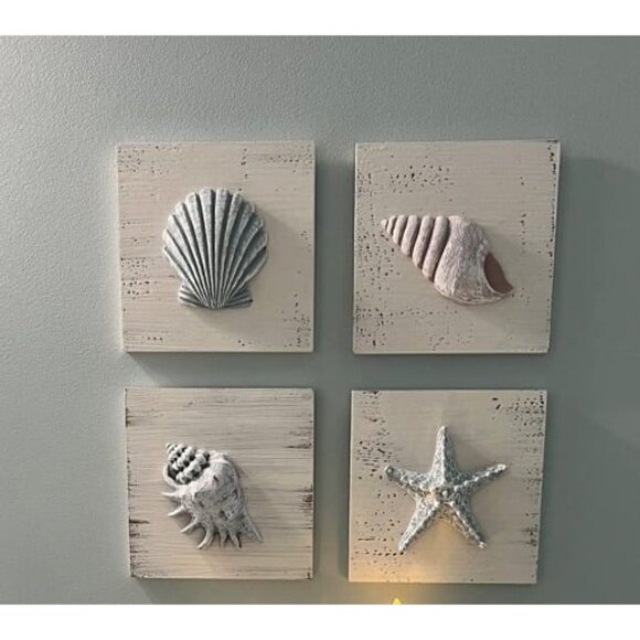 Other - New Beach Decor Seashell Wall Art - (Set of 4) Textured 3D Shells